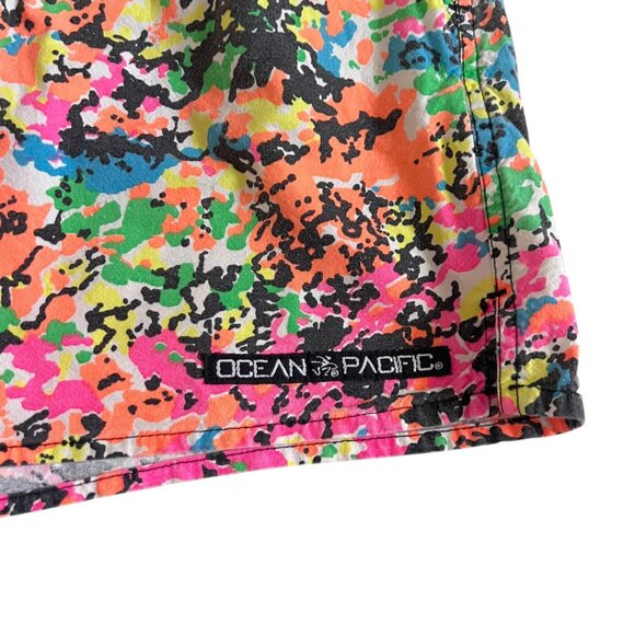 Vtg Ocean Pacific Swim Trunks Boys 14/16 Neon USA 90s OP Board Shorts Surf Camo - Picture 3 of 11